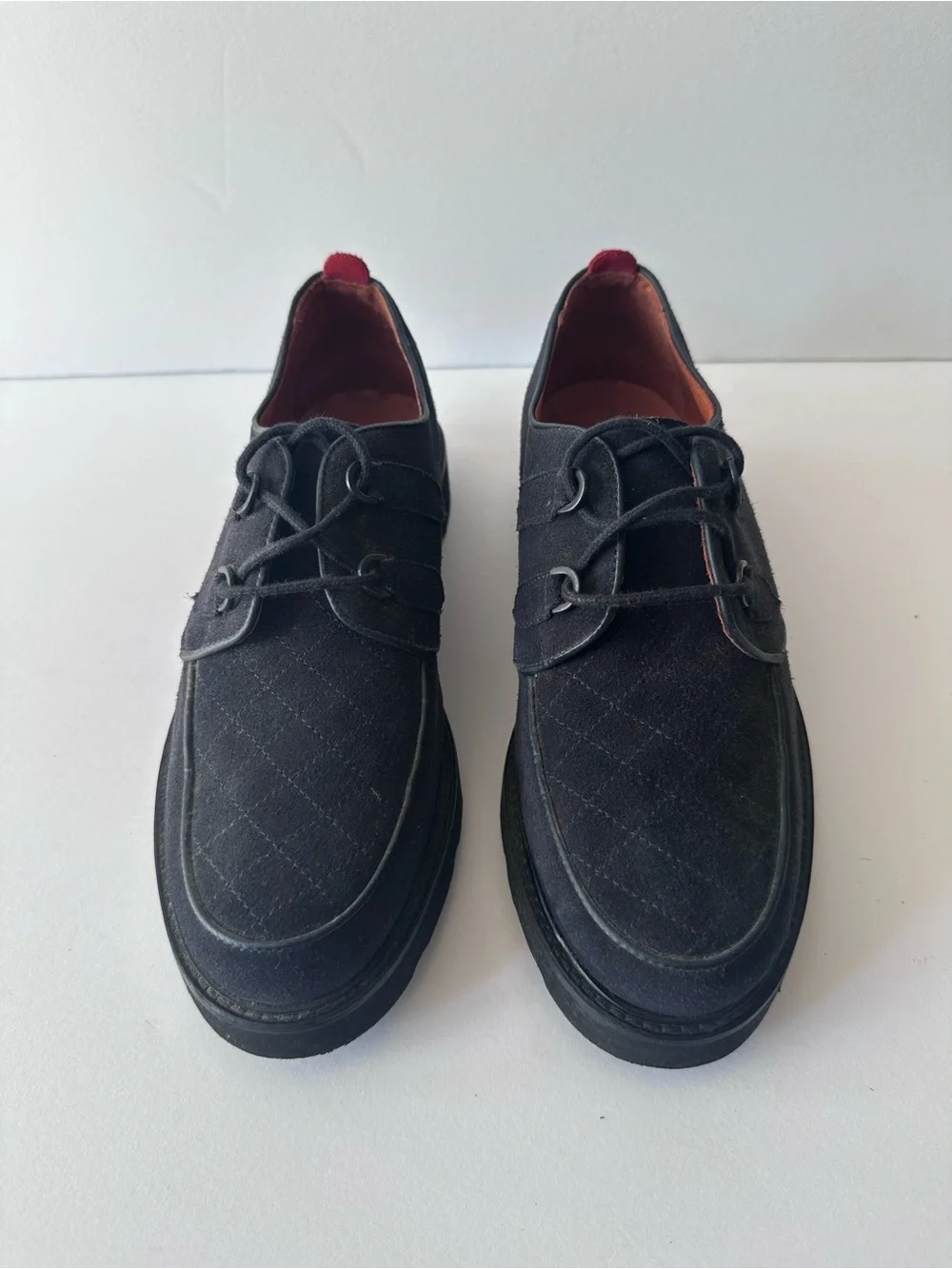 Oliver Spencer Navy Blue Suede Quilted Creepers